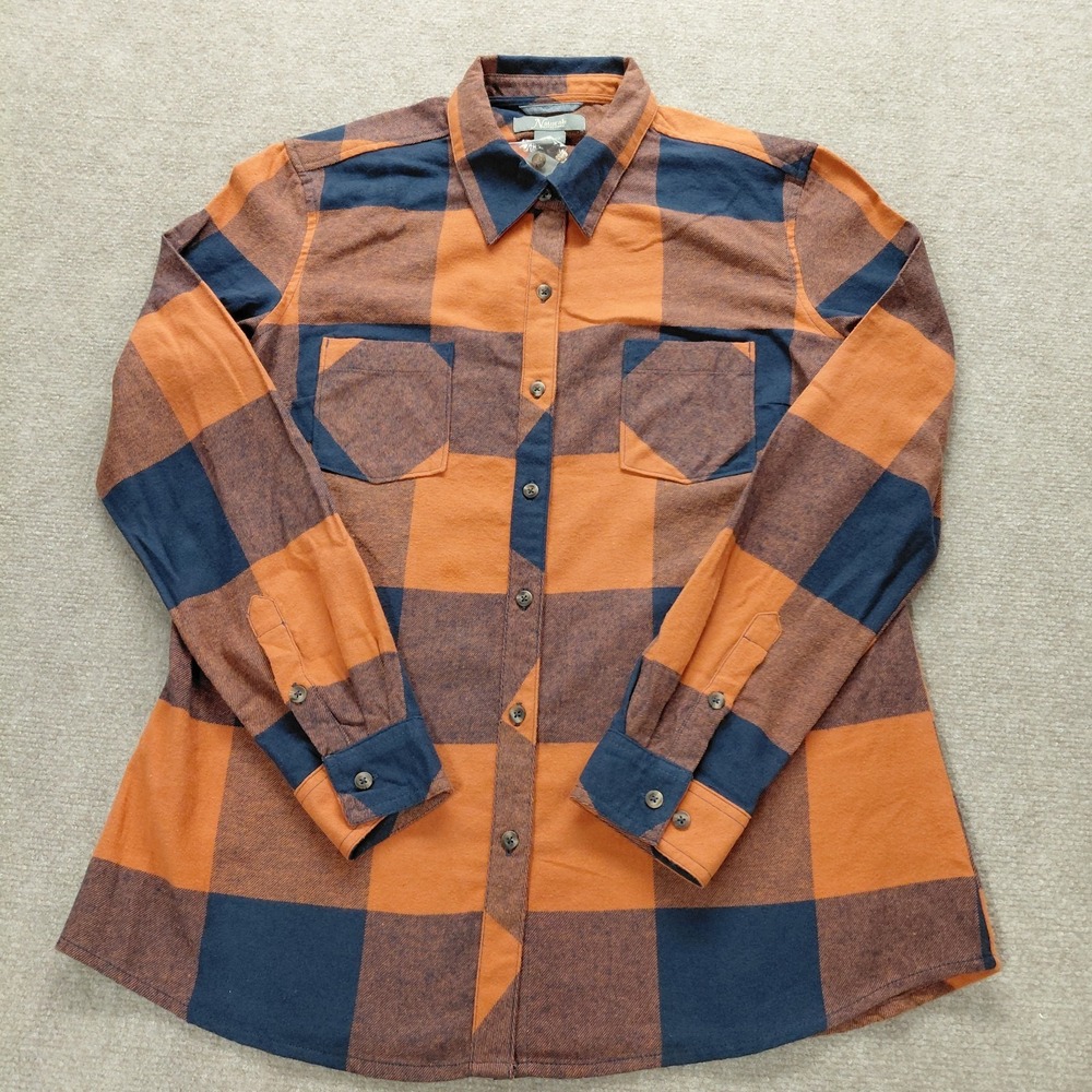 Natural Reflection Womens L Buffalo Plaid Fall Campfire Flannel Cozy Orange Blue